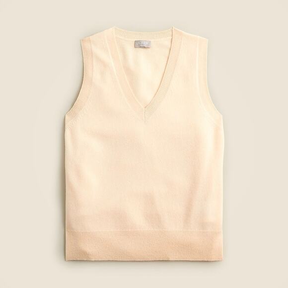 NWT J.Crew 100% Cashmere Sweater Vest Size Medium V-Neck Butter Cream Sleeveless - Picture 2 of 11